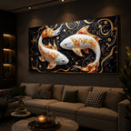 Two Golden Koi Fish Modern Luxury Backlight Horizontal Wall Art