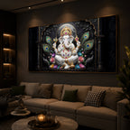 Lord Ganesha With Peacock Feather Modern Luxury Backlight Horizontal Wall Art