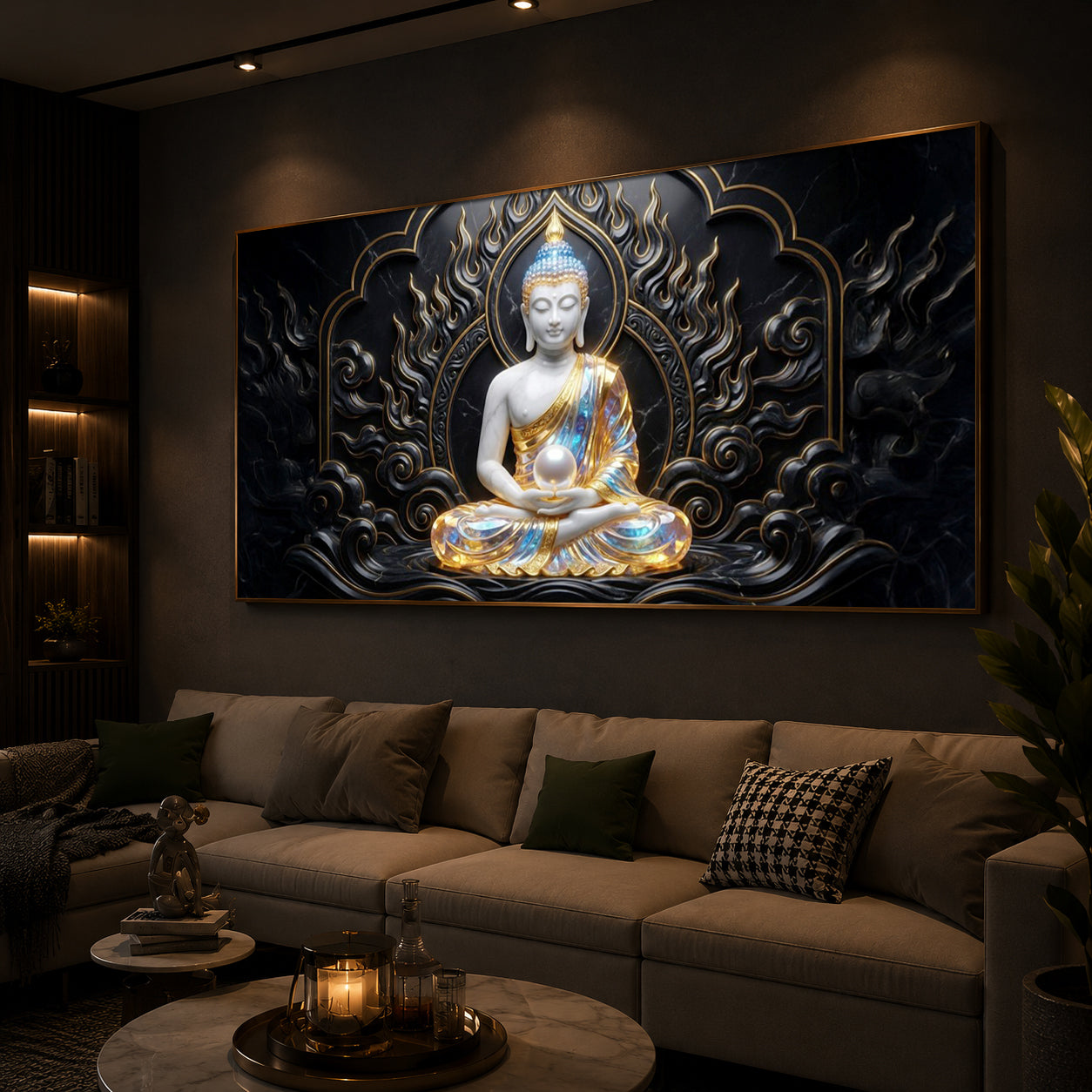 Meditating Buddha Ji Modern Luxury Backlight Horizontal Wall Art