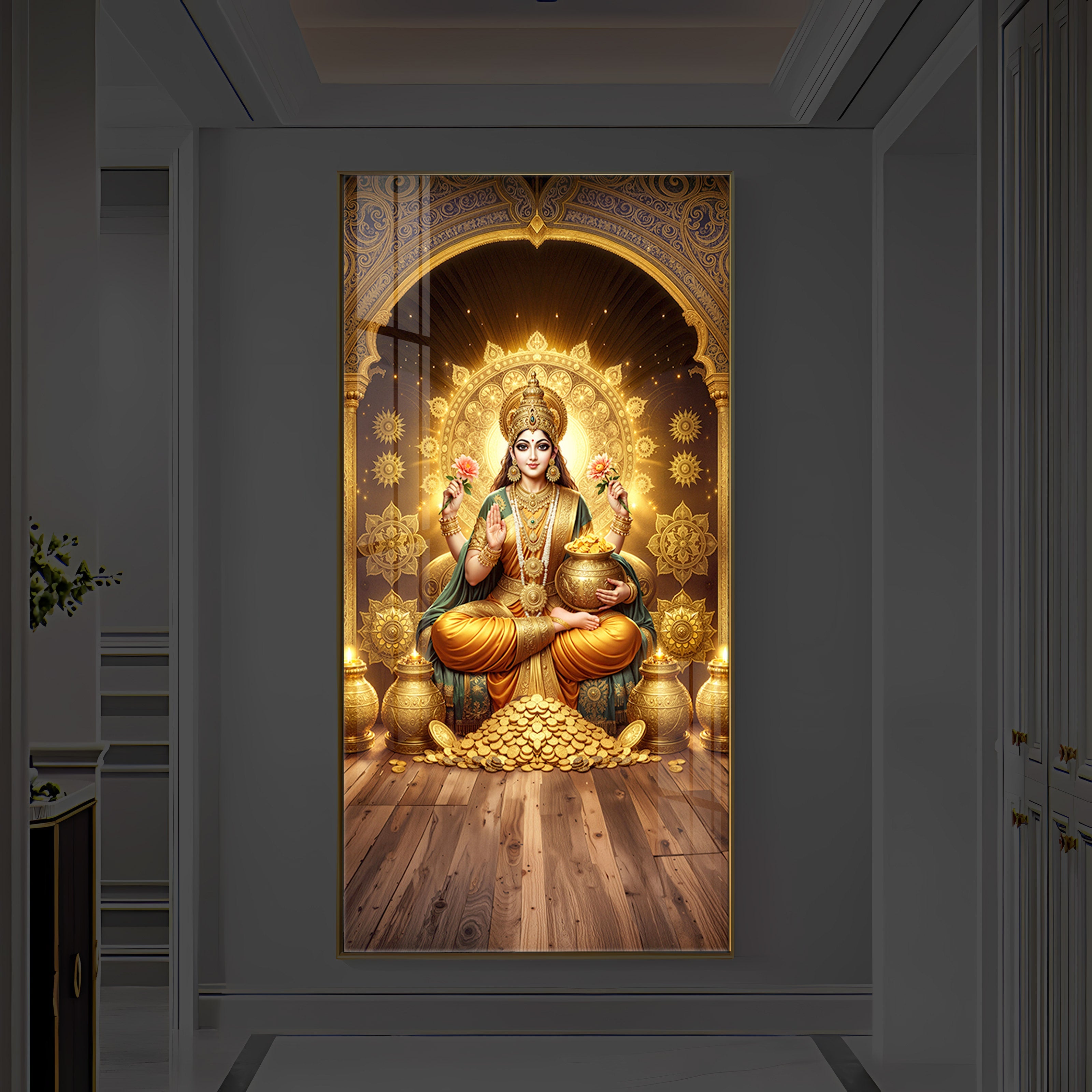 Goddess Lakshmi Maa Modern Luxury Backlight Vertical Wall Art