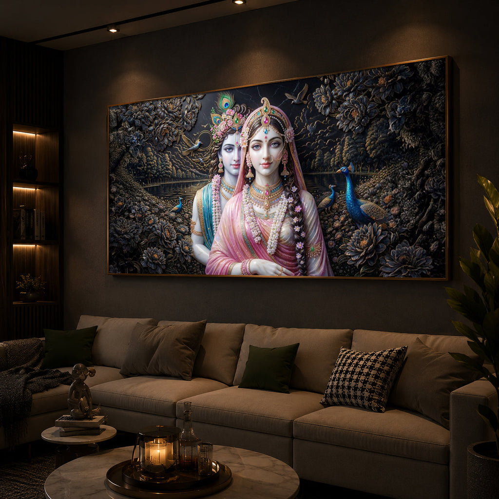 Blissful Radha Krishna Modern Luxury Backlight Horizontal Wall Art