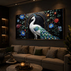 Majestic Peacock With Flower Modern Luxury Backlight Horizontal Wall Art