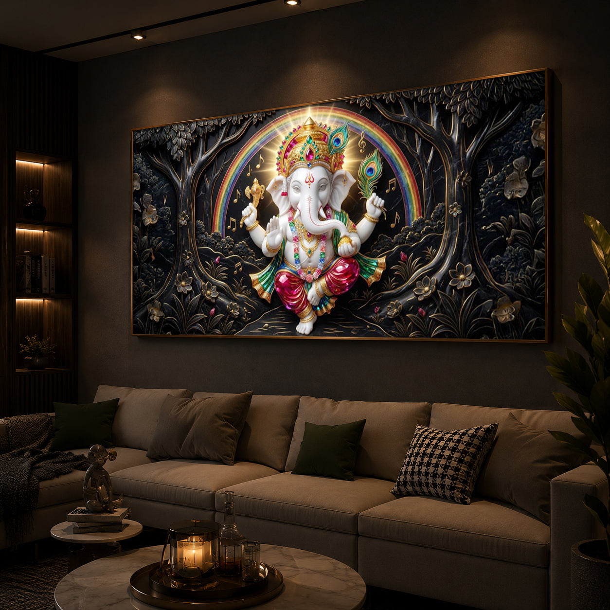 Divine Shree Ganesh Ji Modern Luxury Backlight Horizontal Wall Art