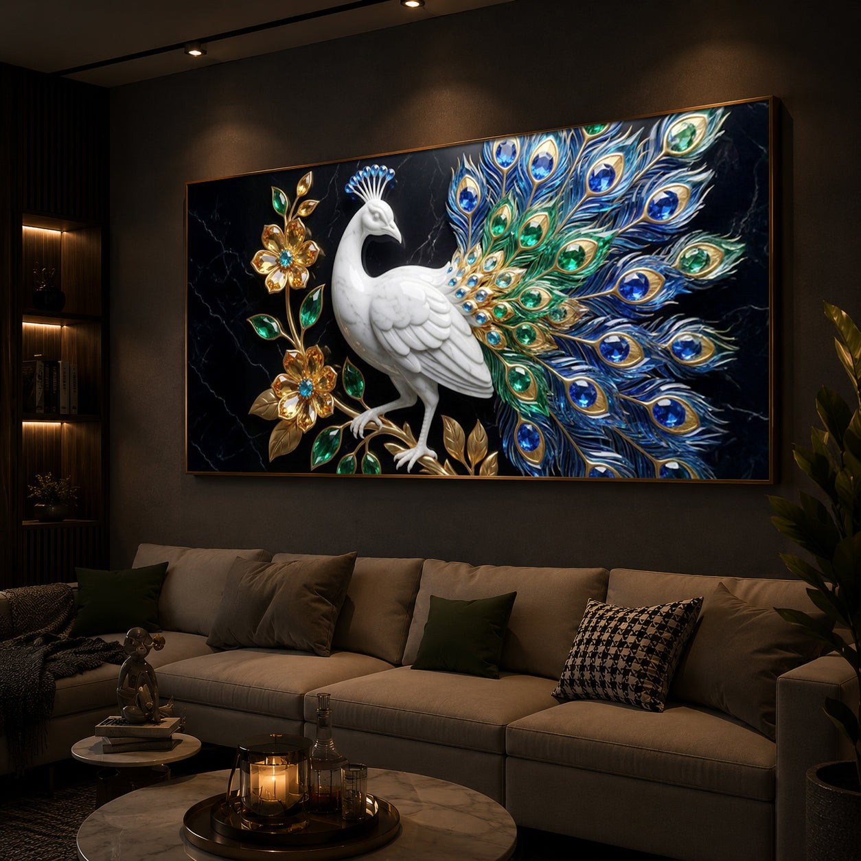 Peacock Modern Luxury Backlight Horizontal Wall Art