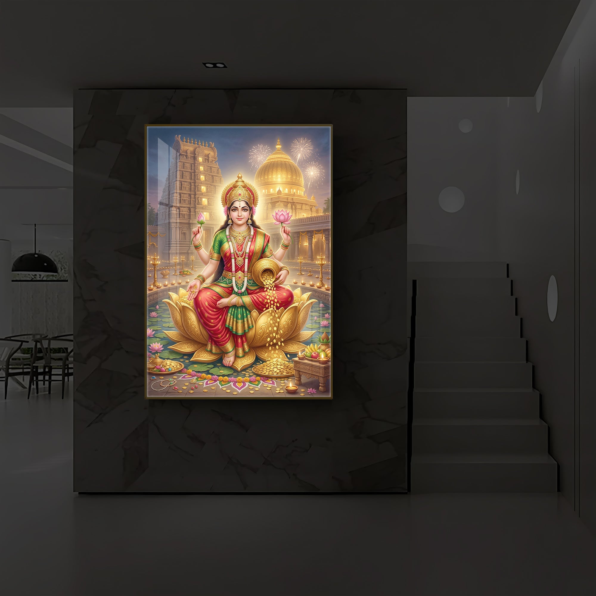 Lakshmi Ji Modern Luxury Backlight Vertical Wall Art