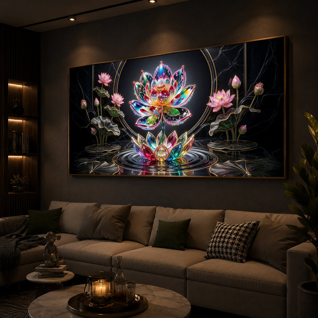 Colorful Lotus Flower Modern Luxury Backlight Horizontal Wall Art
