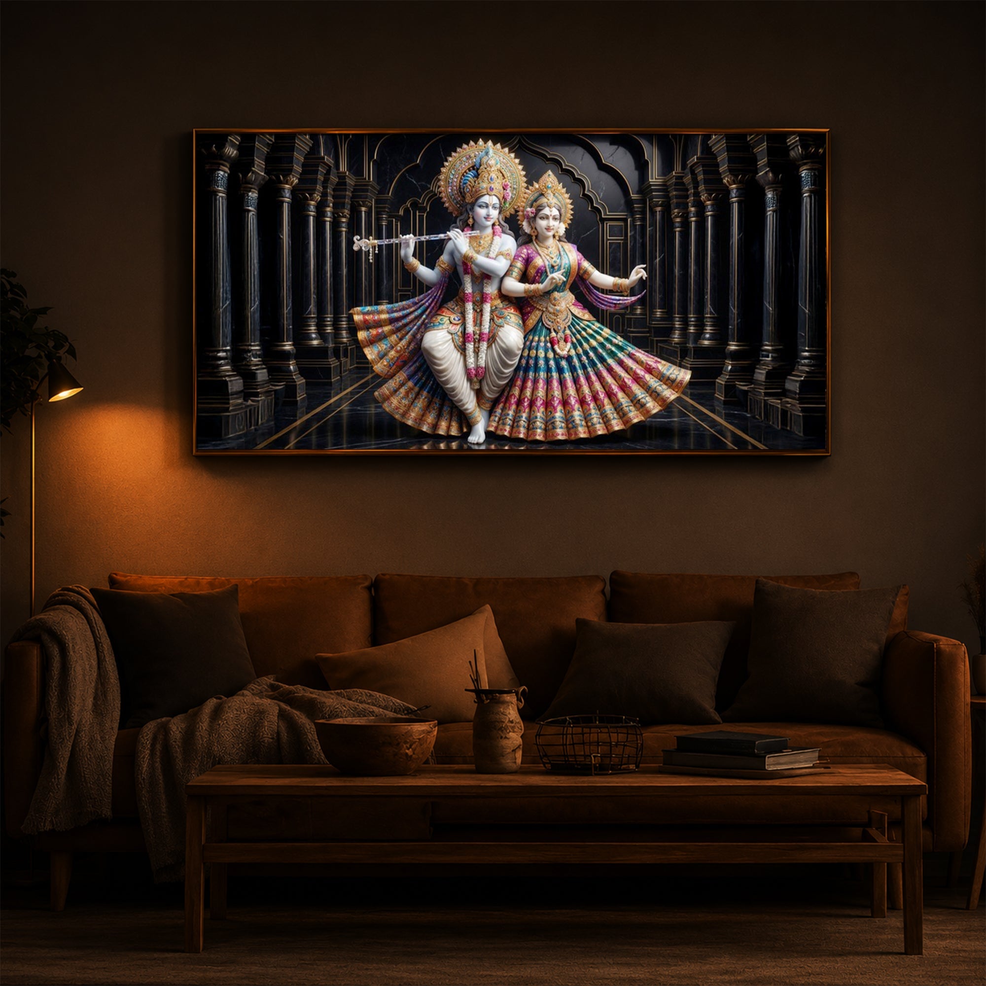Hindu Seities Radha & Krishna Modern Luxury Backlight Horizontal Wall Art