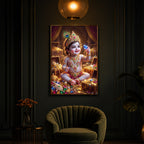 Little Lord Krishna Ji Modern Luxury Backlight Vertical Wall Art