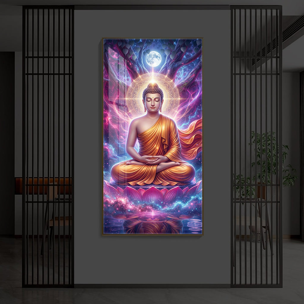 Lord Buddha Modern Luxury Backlight Vertical Wall Art