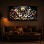 White Deer With Sun Modern Luxury Backlight Horizontal Wall Art