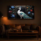 Majestic Peacock With Flower Modern Luxury Backlight Horizontal Wall Art