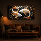 Two Golden Koi Fish Modern Luxury Backlight Horizontal Wall Art