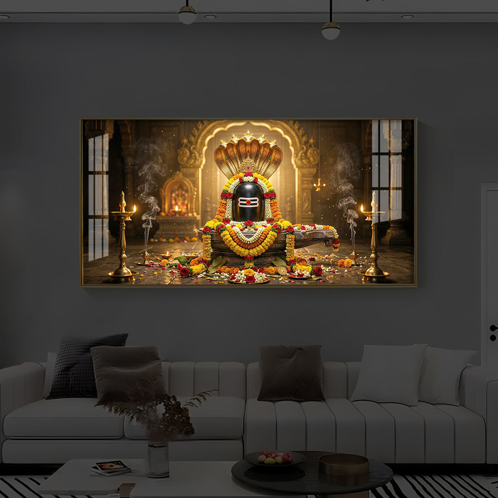 Mahadeva Shivling Modern Luxury Backlight Horizontal Wall Art