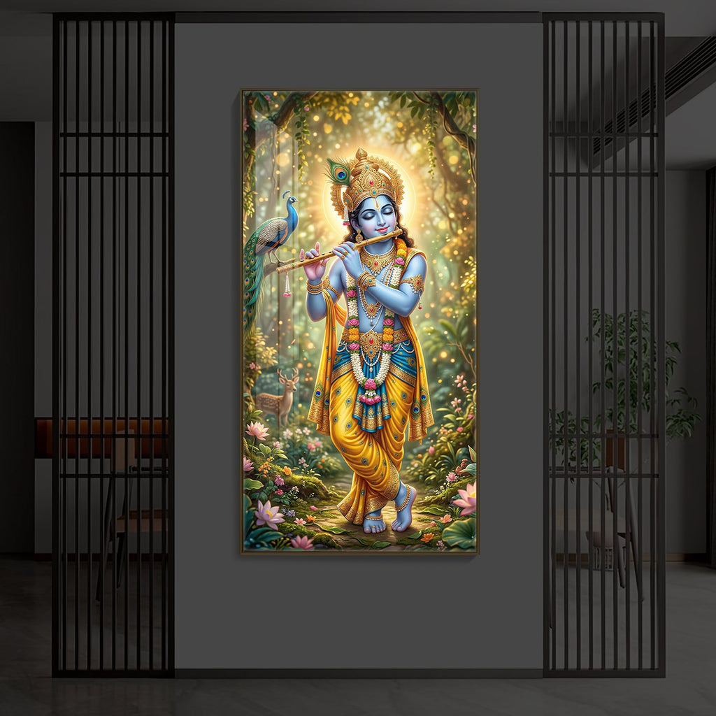 Loving Krishna Modern Luxury Backlight Vertical Wall Art