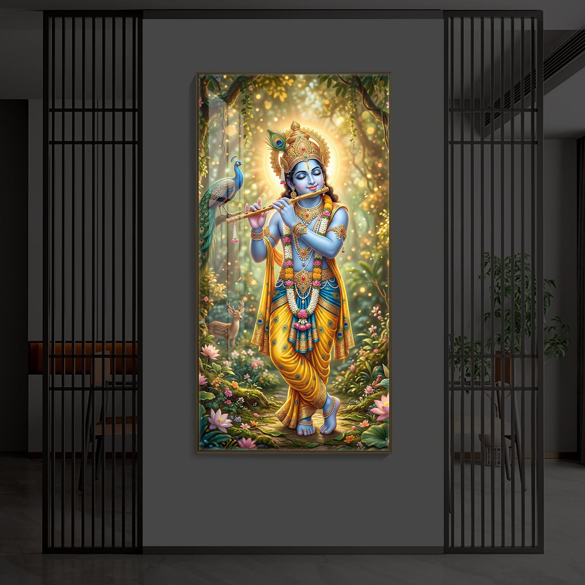 Loving Krishna Modern Luxury Backlight Vertical Wall Art