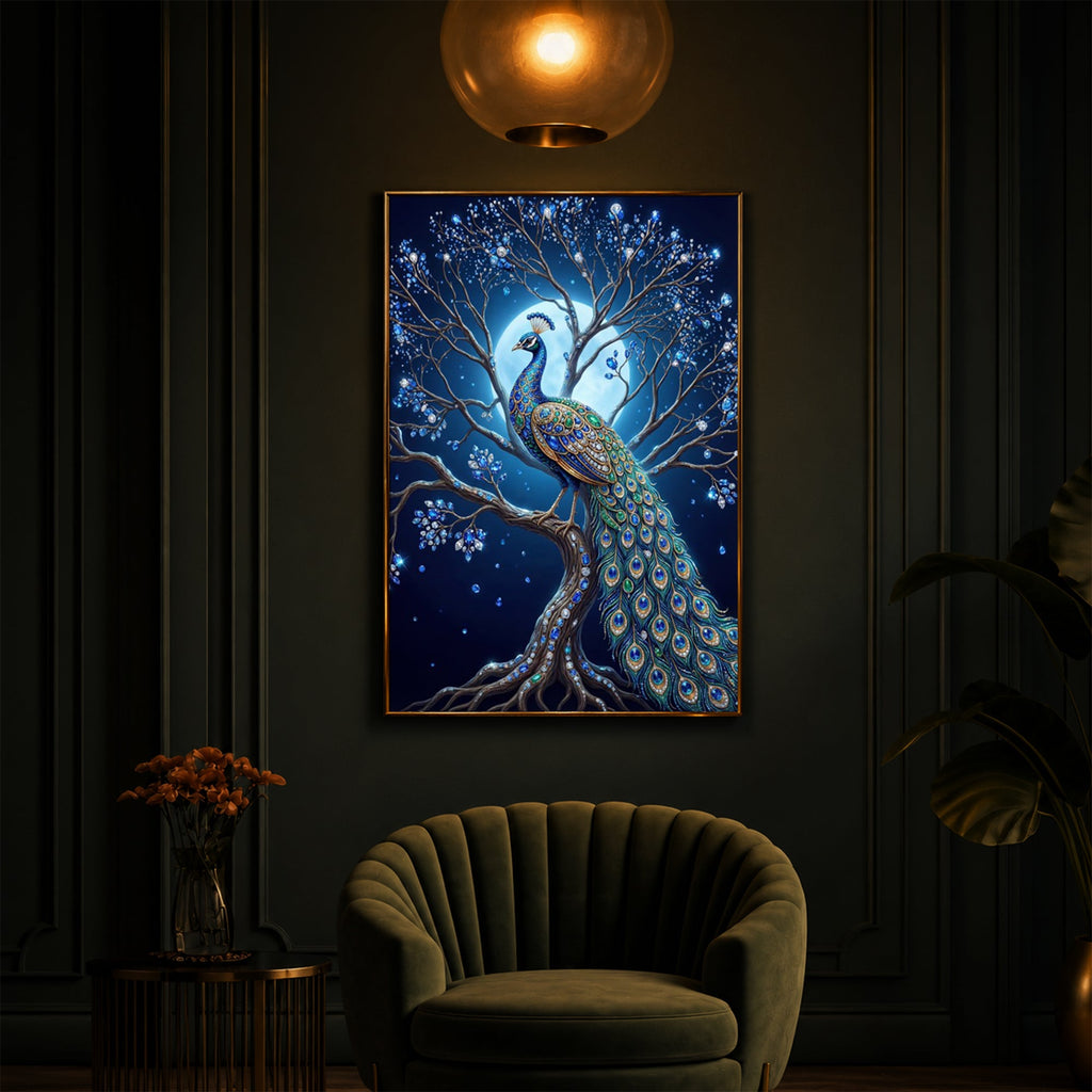 Blue Peacock Modern Luxury Backlight Vertical Wall Art