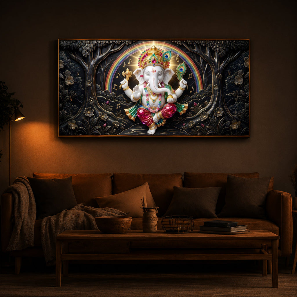 Divine Shree Ganesh Ji Modern Luxury Backlight Horizontal Wall Art