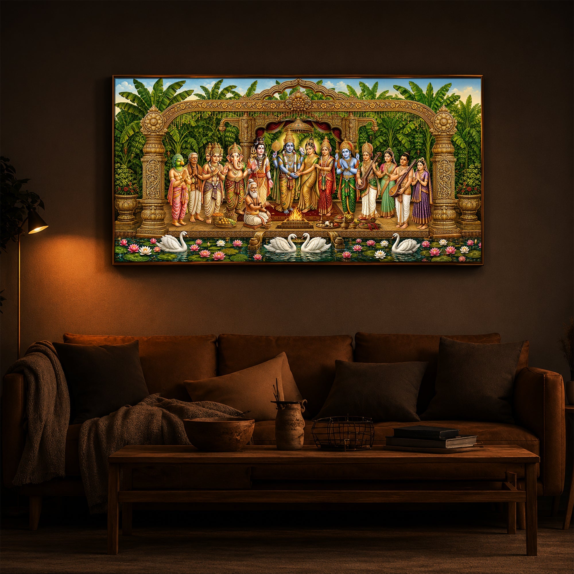 Hindu Deities Srinivasa Kalyanam Modern Luxury Backlight Horizontal Wall Art
