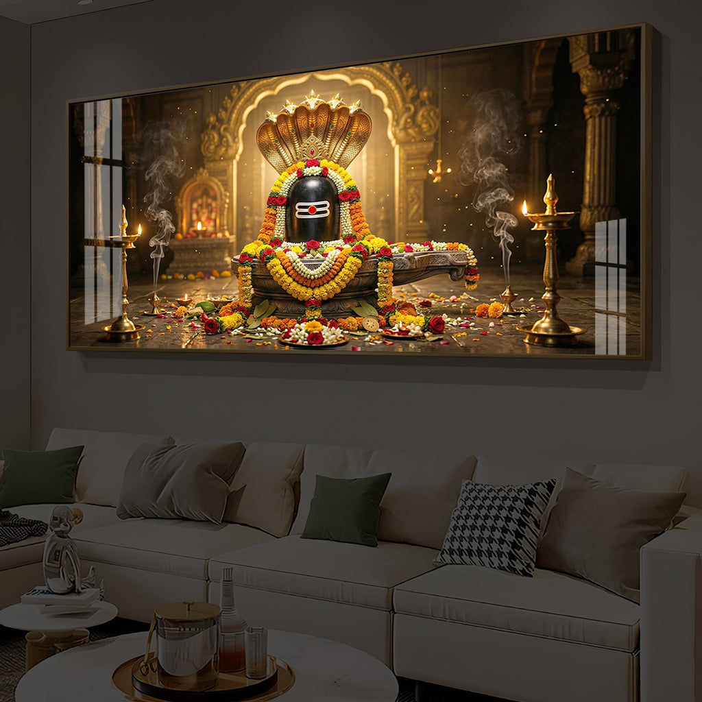 Mahadeva Shivling Modern Luxury Backlight Horizontal Wall Art