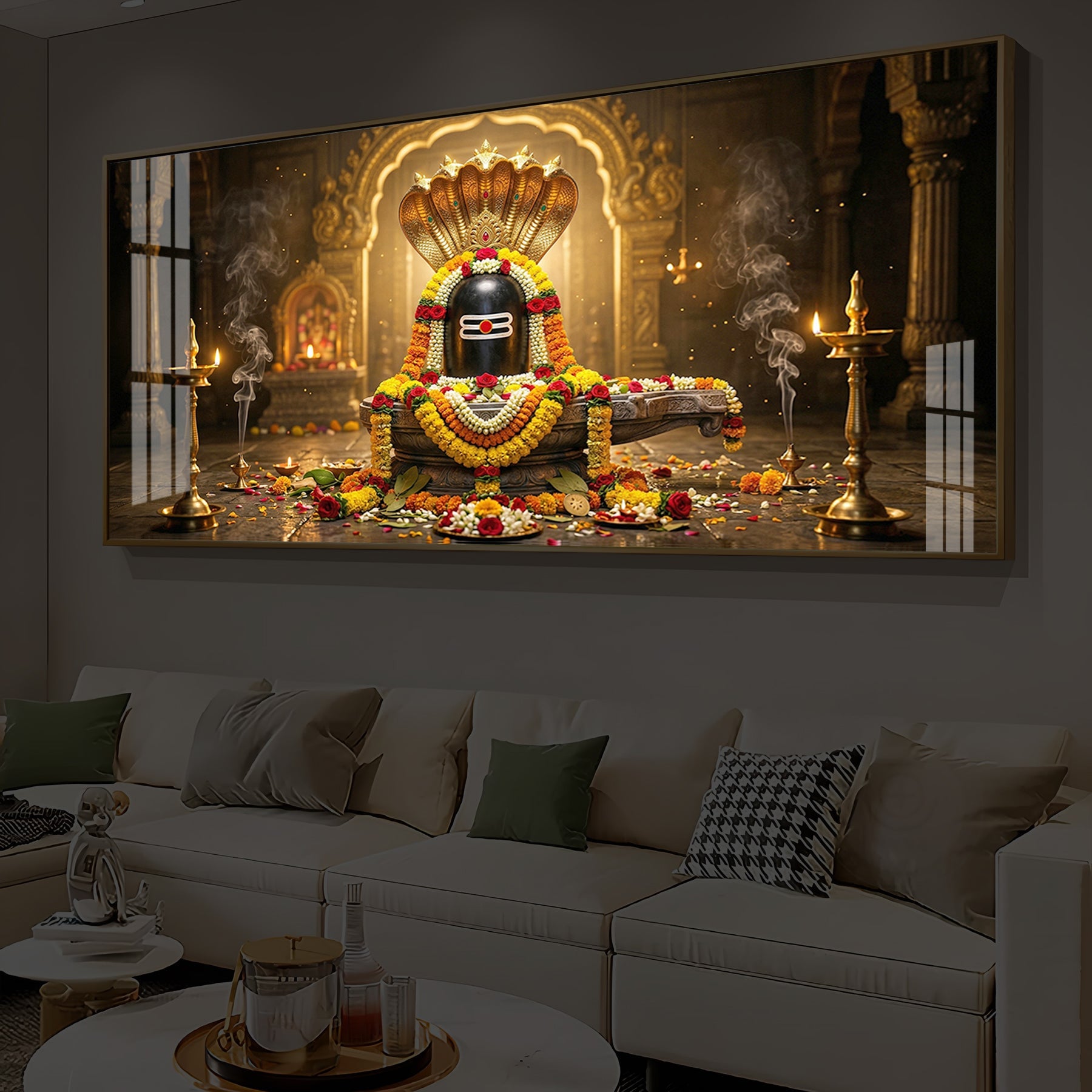 Mahadeva Shivling Modern Luxury Backlight Horizontal Wall Art