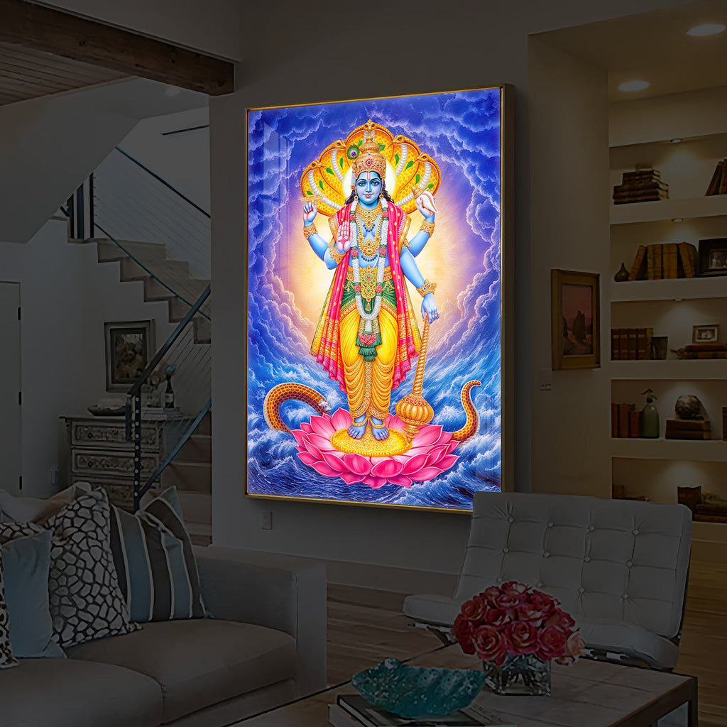 Sri Maha Vishnu Modern Luxury Backlight Vertical Wall Art