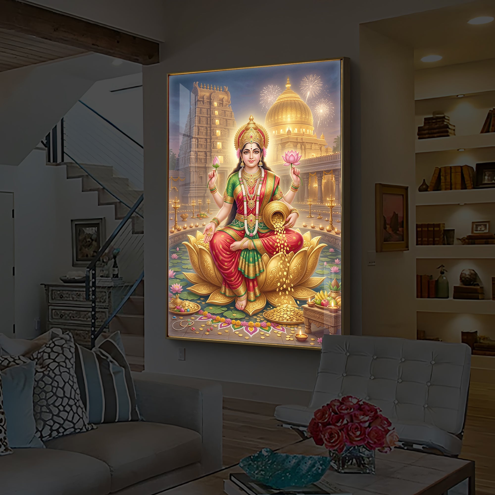 Lakshmi Ji Modern Luxury Backlight Vertical Wall Art