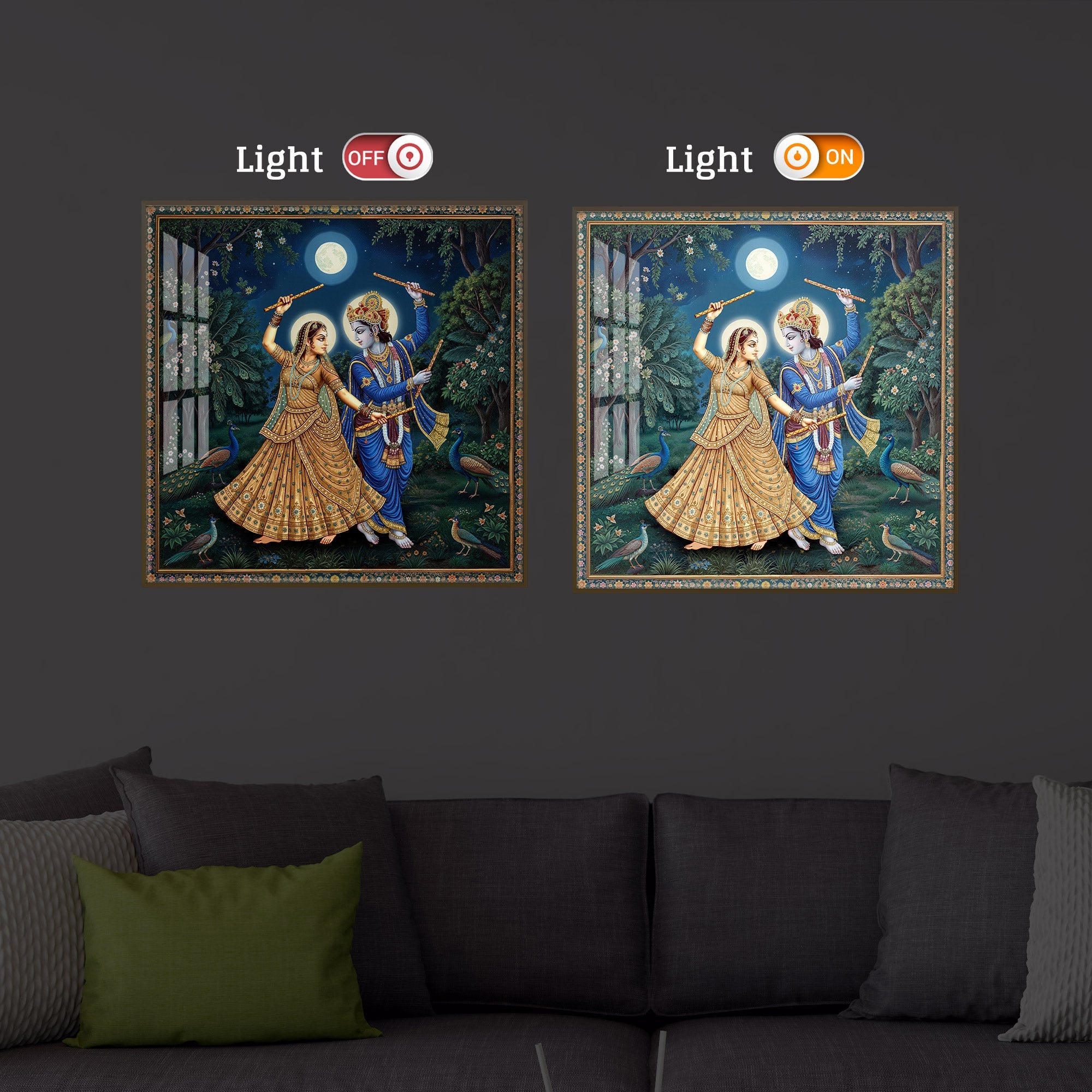 Radha Krishna Definition Of Love Modern Luxury Backlight Square Wall Art