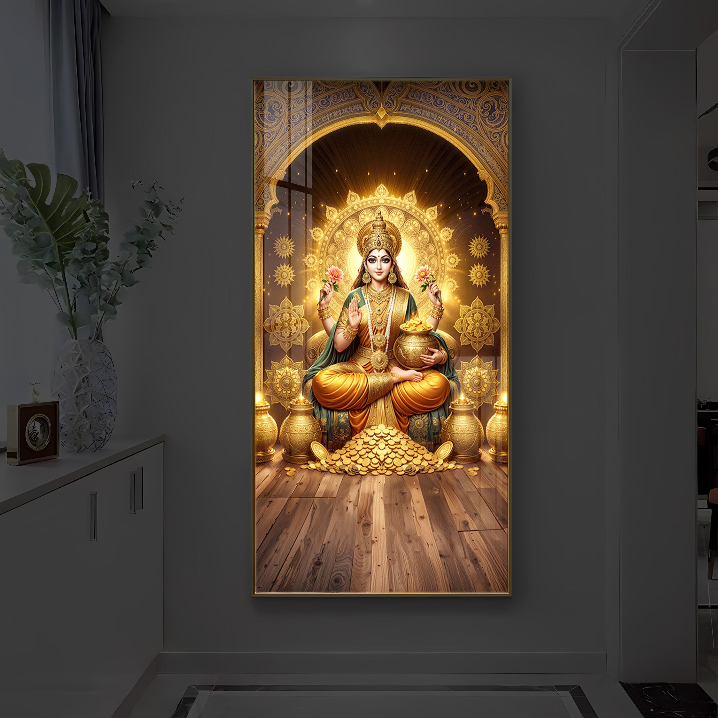 Goddess Lakshmi Maa Modern Luxury Backlight Vertical Wall Art