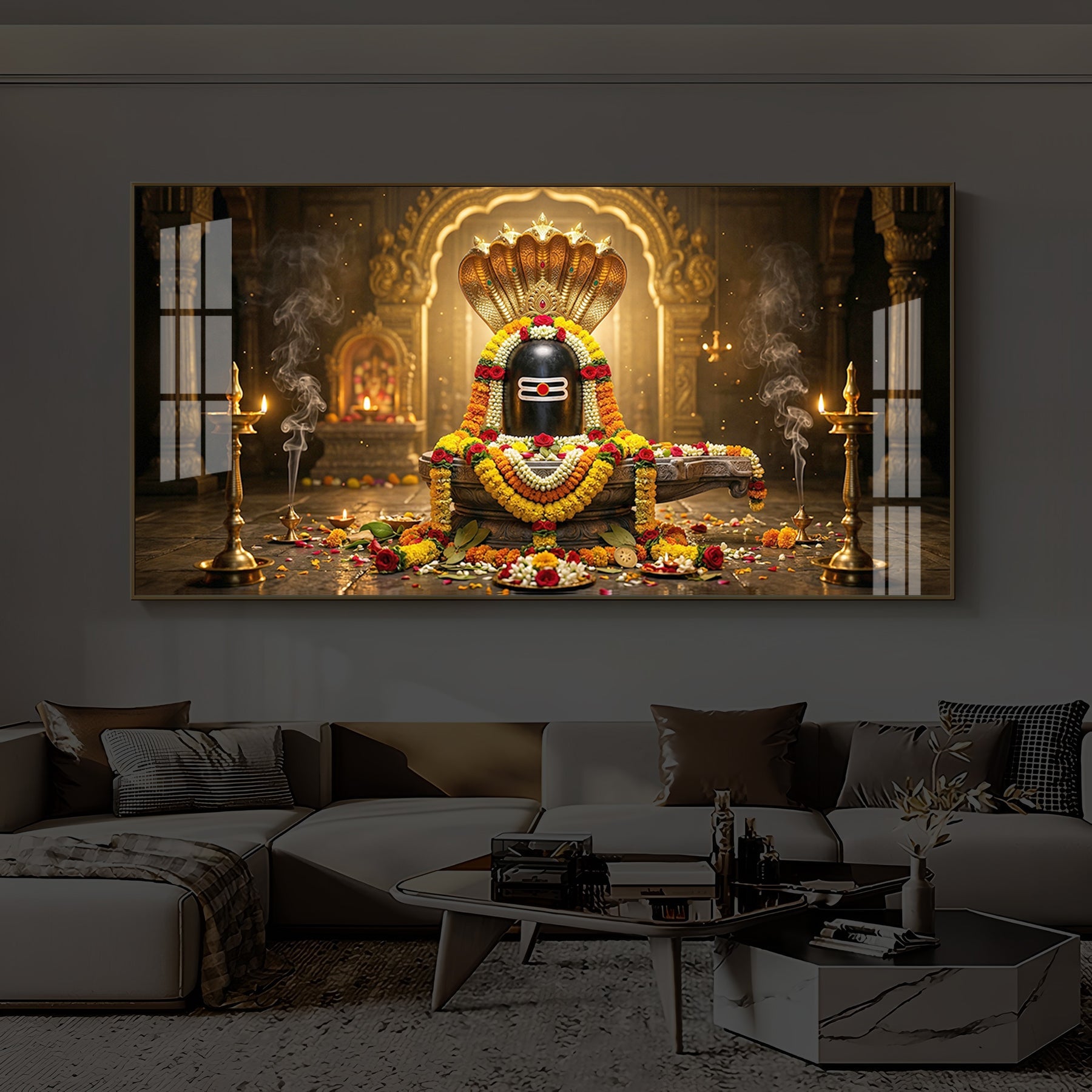 Mahadeva Shivling Modern Luxury Backlight Horizontal Wall Art