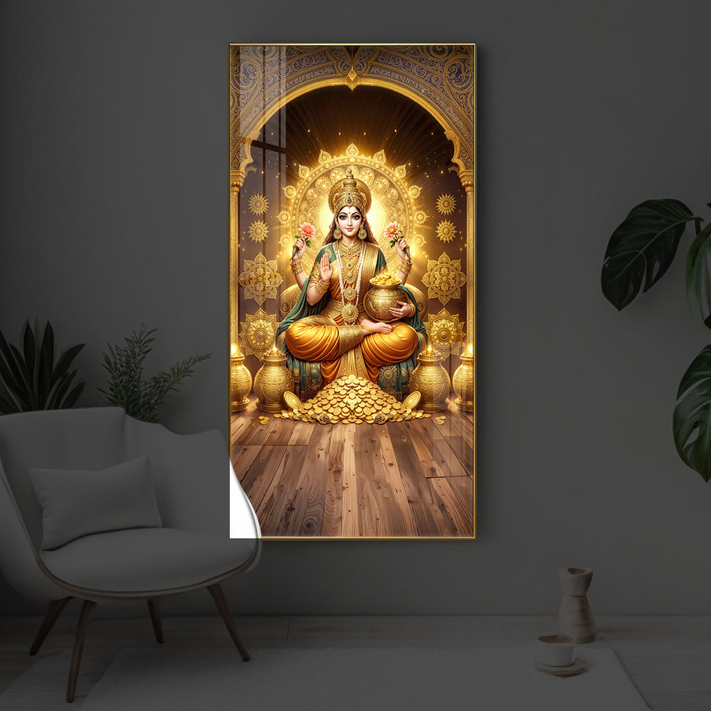 Goddess Lakshmi Maa Modern Luxury Backlight Vertical Wall Art