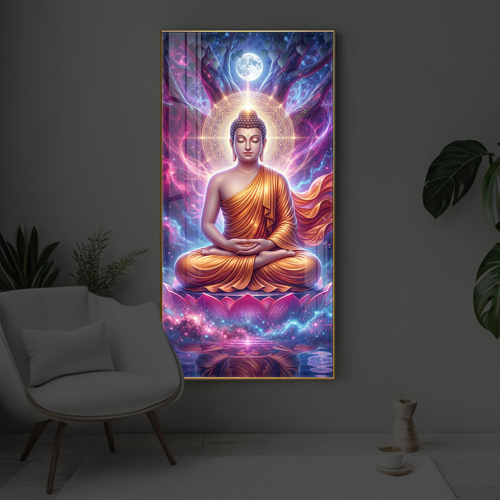 Lord Buddha Modern Luxury Backlight Vertical Wall Art