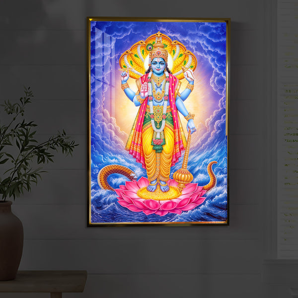 Sri Maha Vishnu Modern Luxury Backlight Vertical Wall Art