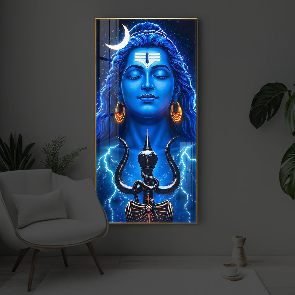 Lord Shiva Trishul Modern Luxury Backlight Vertical Wall Art
