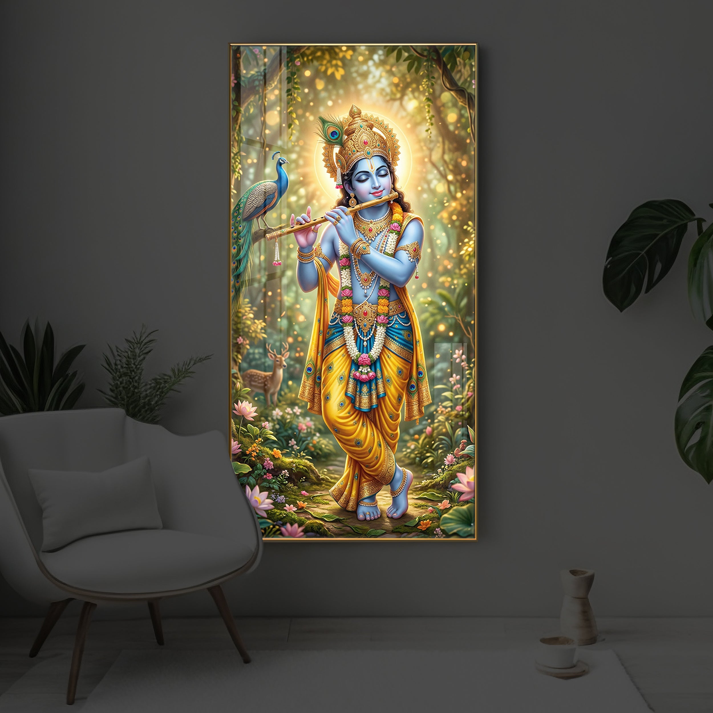 Loving Krishna Modern Luxury Backlight Vertical Wall Art