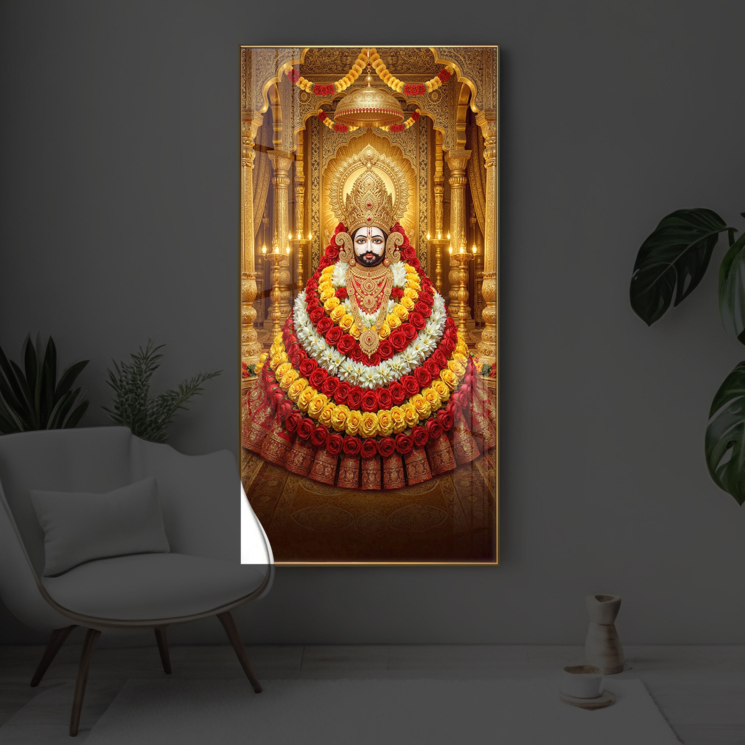 Khatu Shyam Baba Modern Luxury Backlight Vertical Wall Art