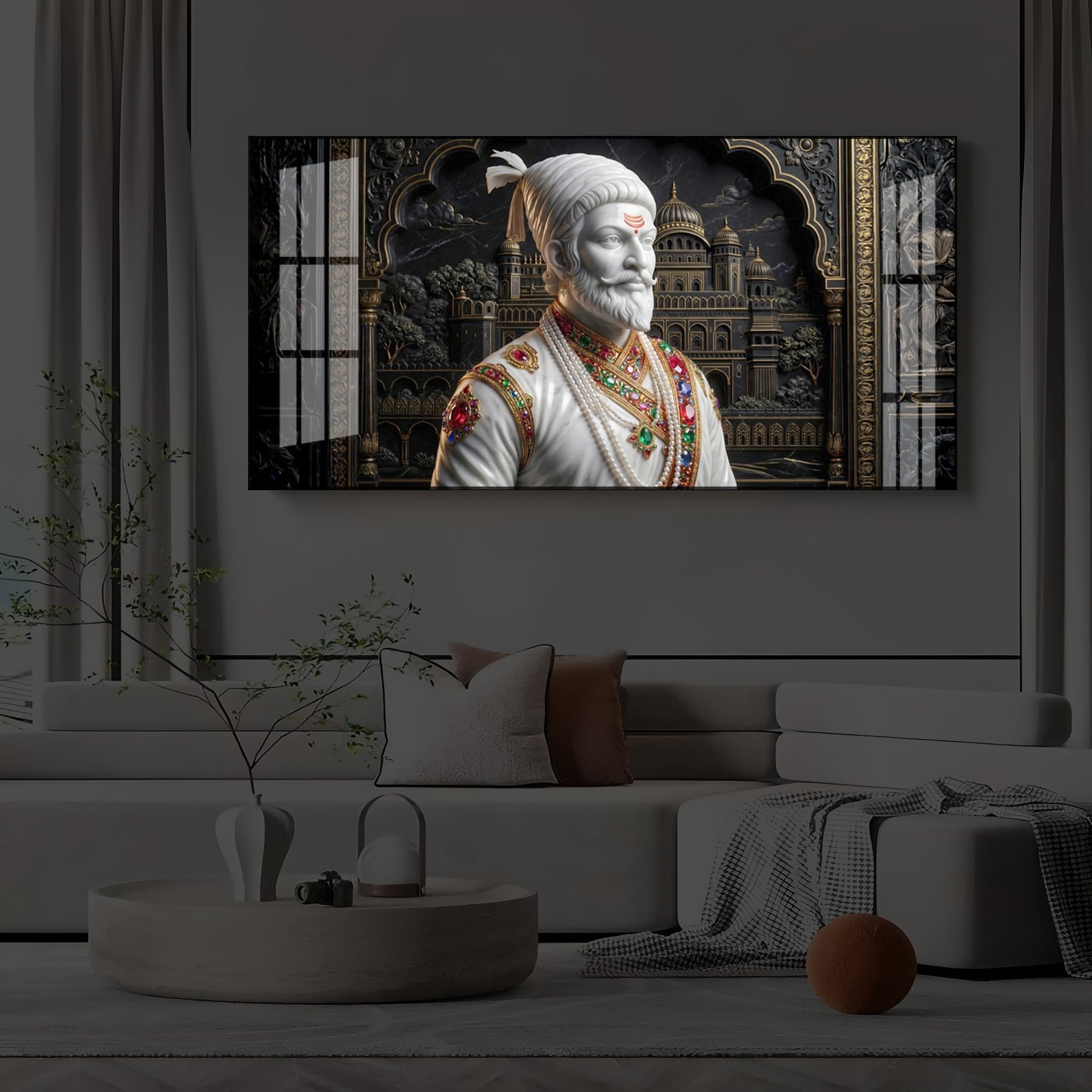 Veer Chhatrapati Shivaji Maharaj Modern Luxury Backlight Horizontal Wall Art