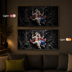 Radha Krishna Swing Modern Luxury Backlight Horizontal Wall Art