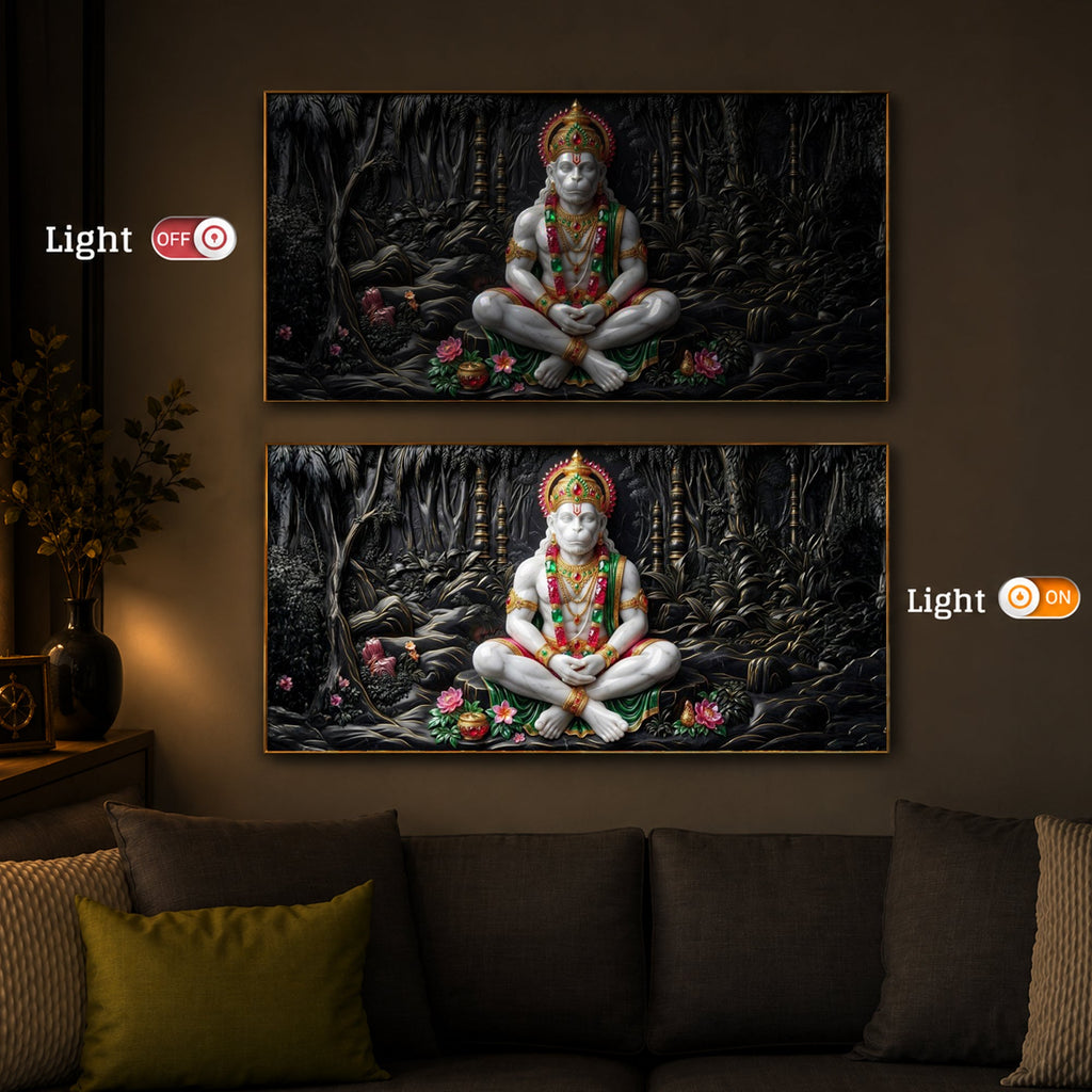 Lord Hanuman Modern Luxury Backlight Horizontal Wall Art