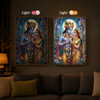 Goddess Shri Radha and God Krishna Modern Luxury Backlight Vertical Wall Art