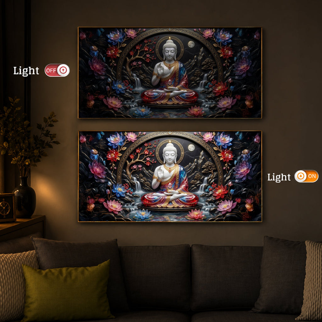 Colorful Buddha Modern Luxury Backlight Horizontal Wall Art