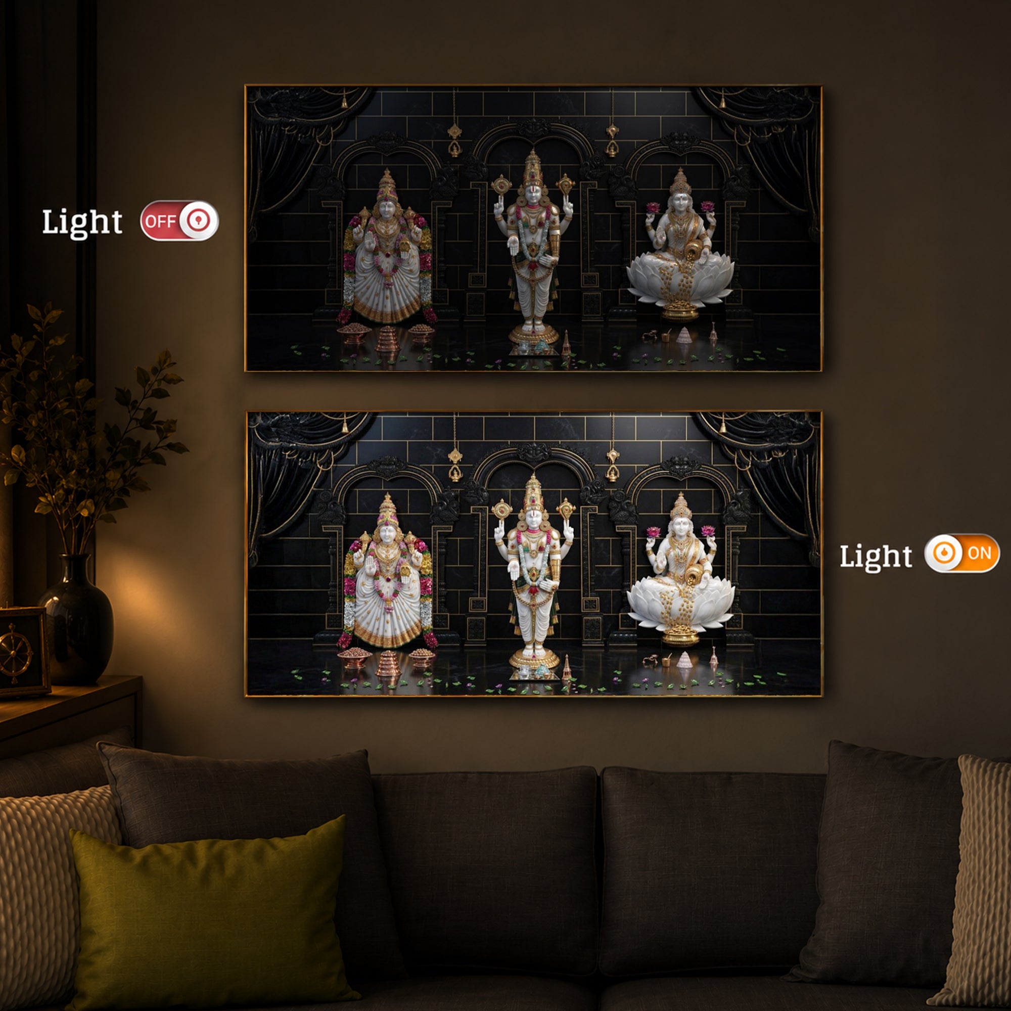 Maa Laxmi & Lord Venkateswara Modern Luxury Backlight Horizontal Wall Art