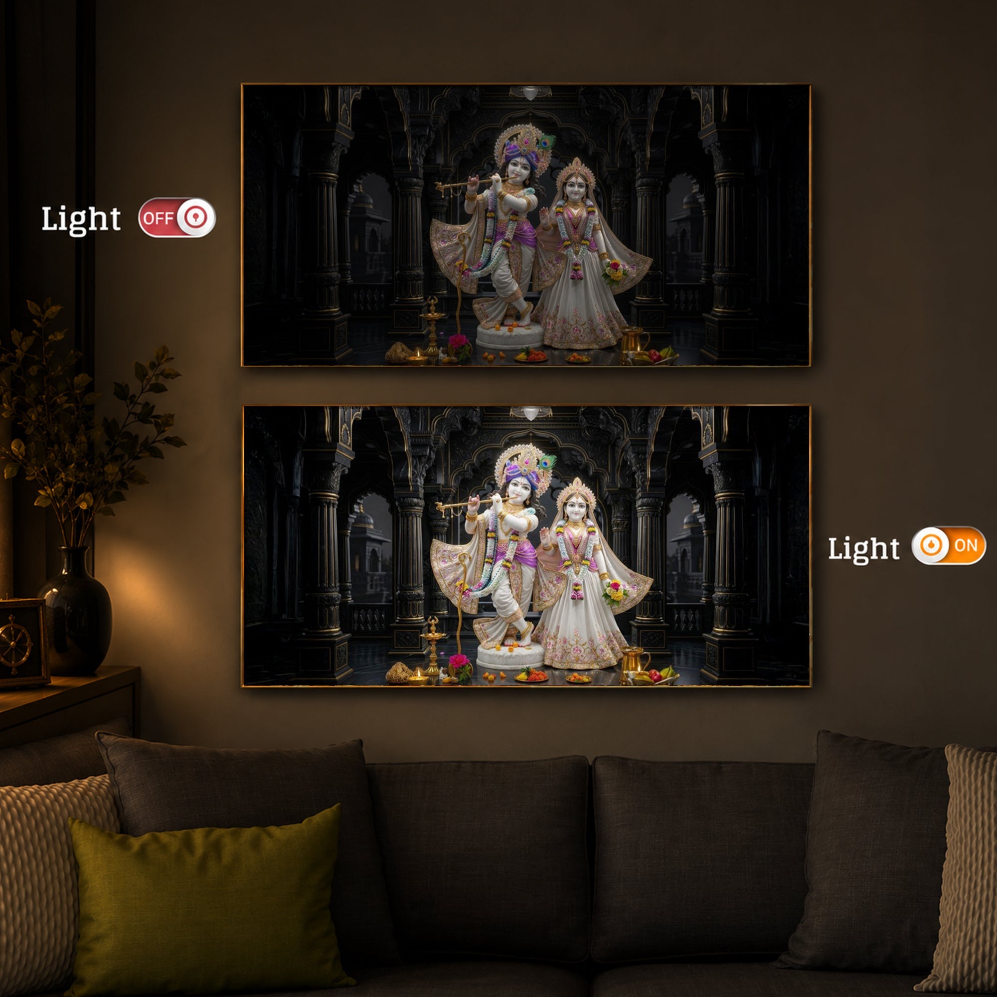 Spiritual Shree Radha Krishna Modern Luxury Backlight Horizontal Wall Art