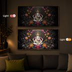 Lord Ganesha Blooming Lotuses Modern Luxury Backlight Horizontal Wall Art