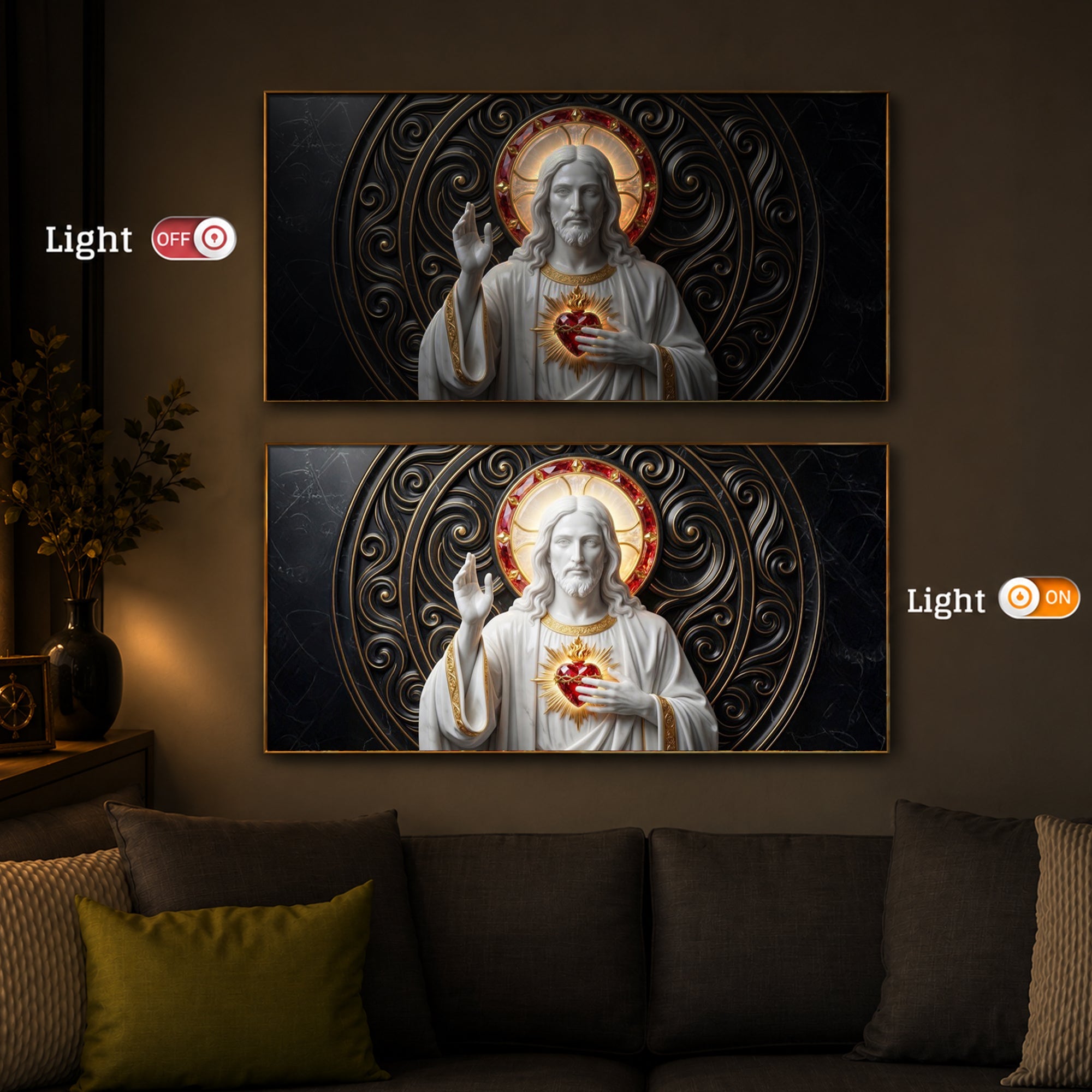 Heart Of Jesus Modern Luxury Backlight Horizontal Wall Art