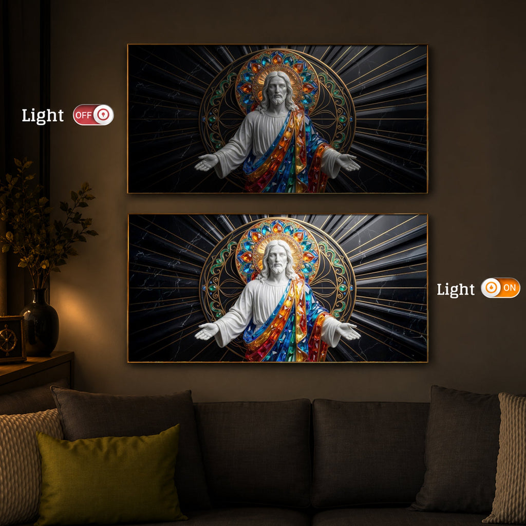 Divine Jesus Modern Luxury Backlight Horizontal Wall Art