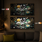 Pair Of White Swans Modern Luxury Backlight Horizontal Wall Art