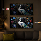 Majestic Peacock With Flower Modern Luxury Backlight Horizontal Wall Art