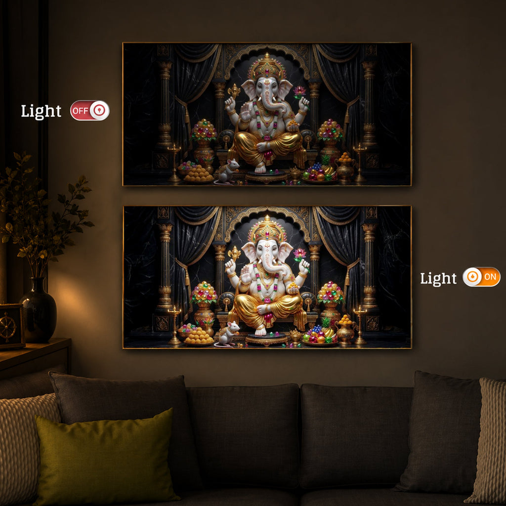 Hindu Deity Lord Ganesha Modern Luxury Backlight Horizontal Wall Art