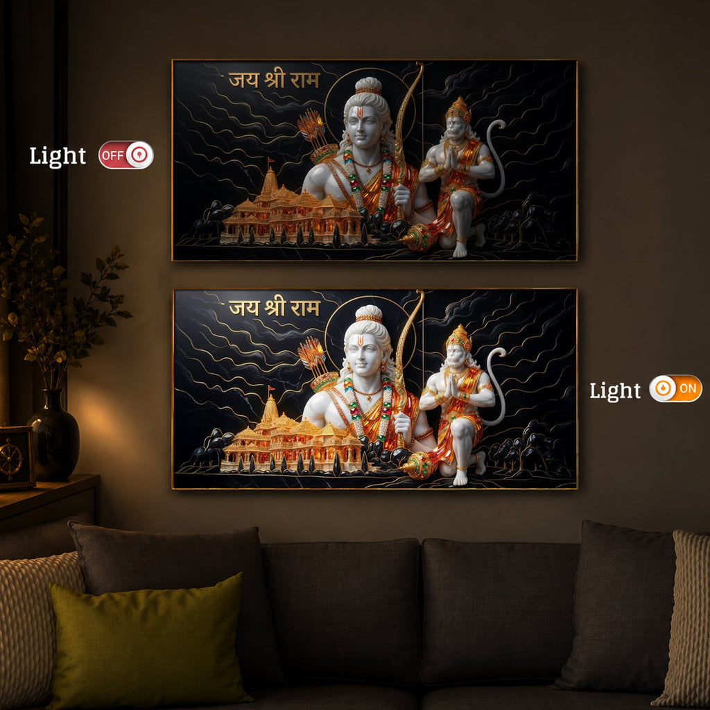 Lord Ram With Lord Hanuman Modern Luxury Backlight Horizontal Wall Art
