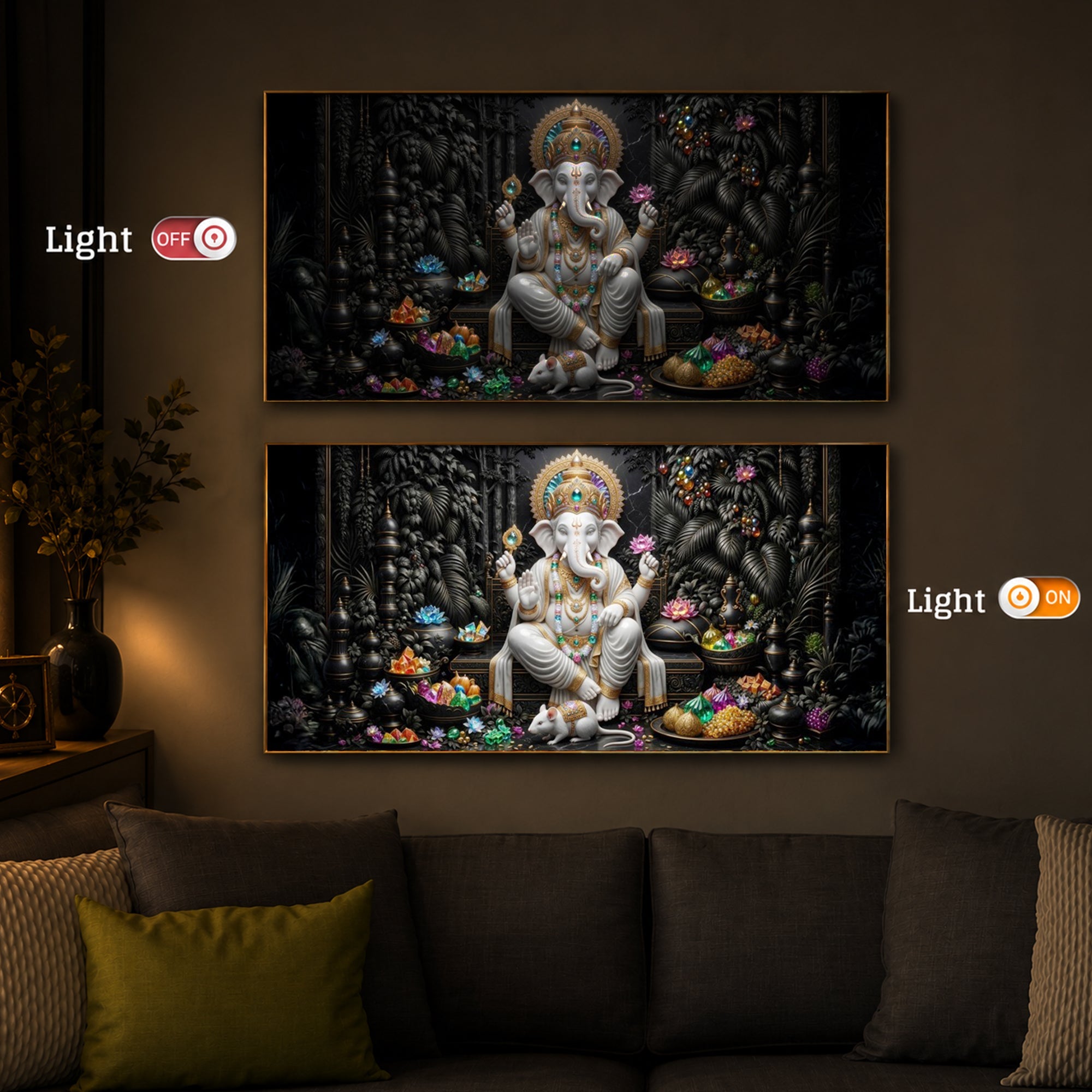 Divine Lord Ganesha Modern Luxury Backlight Horizontal Wall Art